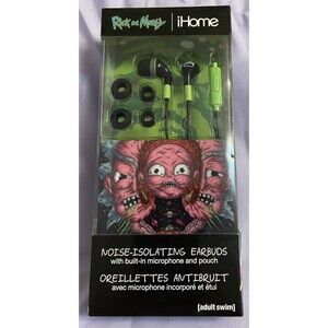 NEW iHome Rick and Morty Adult Swim Noise Isolating Earbuds Headphones Phone Mic